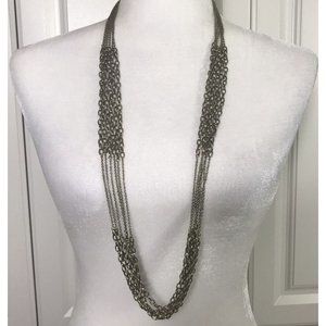 Chico's Gold Tone Multi Strand Multi Gauge Long Layering Necklace Classic